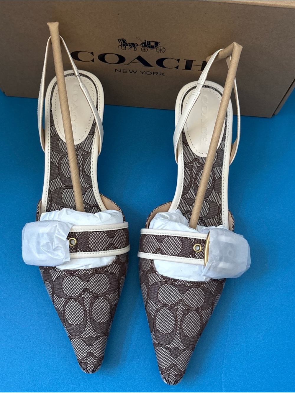 Coach Women's Margot Slingback Signature Jacquard Oak Chalk CCV93 Size-8.-B New